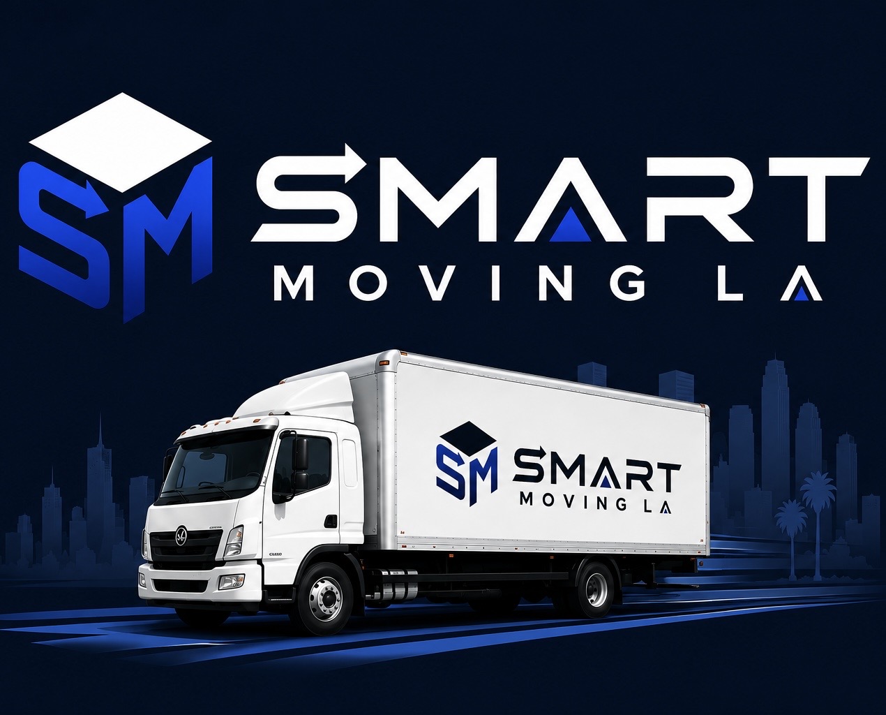 Smart Moving LA brand artwork with a moving truck